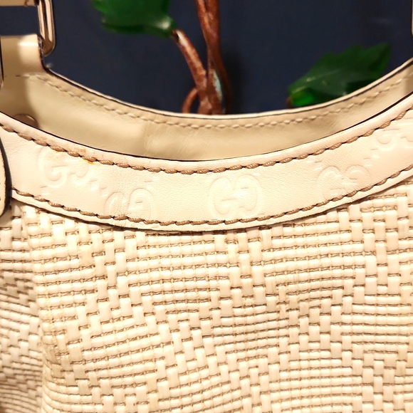 π GUCCI LUXURY MEDIUM STRAW LEATHER MONOGRAM HOBO HAND BAG π― AUTHENTIC - Picture 4 of 15